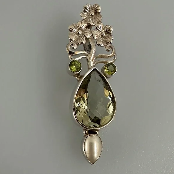 925 sterling silver FloralGreen Citrine Gemstone Pendant​